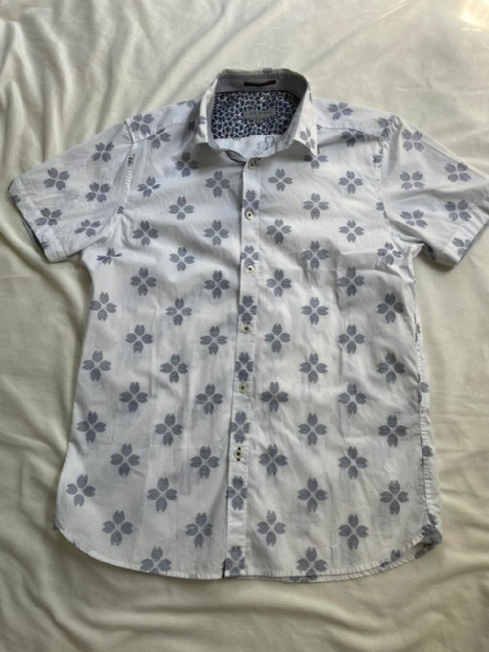 Ted Baker London Men's Short Sleeve Button Down Shirt, White, Size 3